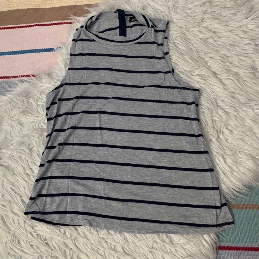 gray and blue striped tank top